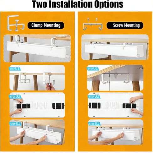 Oxford Cloth Under Desk Cable Management Tray,No-Drill 48" Desk Cable Management Organizer with Clip/Screw Installation,Fabric Cable Management for Home,Office & Gaming Computer(White) in Saudi Arabia