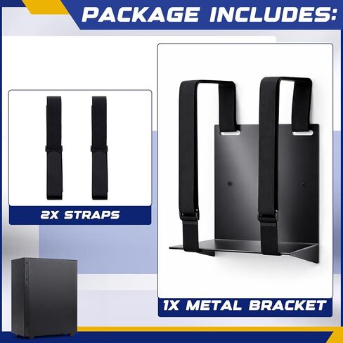 Universal Computer Mount, PC Wall Mount CPU Holder Electronics Support Bracket Metal with Adjustable Strap for Computer, CPU, UPS, Cable Boxes, Tower Mounting Application, 10 x 10 x 6 Inch in Saudi Arabia
