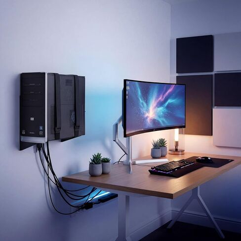 Universal Computer Mount, PC Wall Mount CPU Holder Electronics Support Bracket Metal with Adjustable Strap for Computer, CPU, UPS, Cable Boxes, Tower Mounting Application, 10 x 10 x 6 Inch in Saudi Arabia