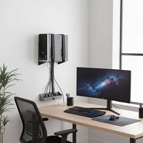 Universal Computer Mount, PC Wall Mount CPU Holder Electronics Support Bracket Metal with Adjustable Strap for Computer, CPU, UPS, Cable Boxes, Tower Mounting Application, 10 x 10 x 6 Inch in Saudi Arabia