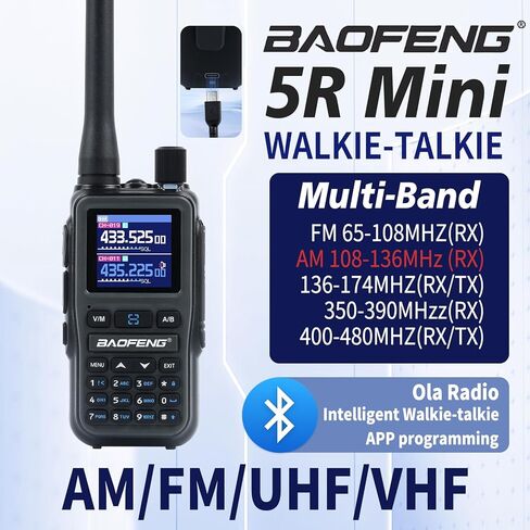 Baofeng UV-5R Mini Dual Band Two-Way Radio with Earpiece, 5W High Power, 999 Channels, Bluetooth Programmable with NOAA Weather Alert, USB-C Fast Charging for Outdoor Emergency Hunting, Grey 1 Pack in Saudi Arabia