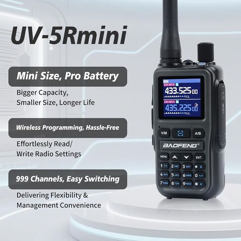 Baofeng UV-5R Mini Dual Band Two-Way Radio with Earpiece, 5W High Power, 999 Channels, Bluetooth Programmable with NOAA Weather Alert, USB-C Fast Charging for Outdoor Emergency Hunting, Grey 1 Pack in Saudi Arabia