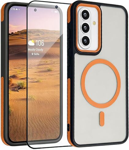 Magnetic for Samsung Galaxy A57 5G Phone Case with Screen Protector, Translucent Matte Back Protective Cover Anti-Scratch Shockproof Slim Thin Cover Case for Samsung A57 6.7" (Orange) in Saudi Arabia