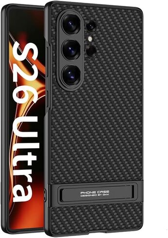 حافظة Lunivop متوافقة مع حافظة Samsung Galaxy S26 Ultra ولوحة خلفية من جلد البولي يوريثان مع واقي مدمج قابل للتعديل وغطاء هاتف نحيف لهاتف Samsung Galaxy S26 Ultra 6.9 بوصة (ألياف الكربون) in Kuwait