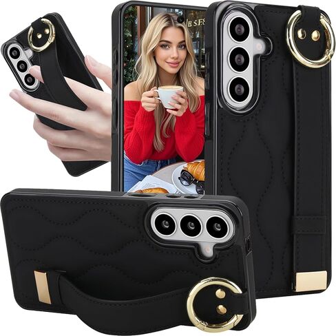 for Samsung Galaxy S26 Ultra Case with Keychain & Wristband Kickstand for Women Men, PU Leather Wrist Strap Shockproof Cover with Finger Ring Grip for Galaxy S26 Ultra ZHD-Orange in Kuwait