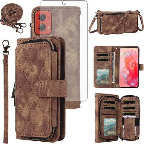 Phone Case for Motorola Moto G Stylus 5G 2024 Wallet Cell Cover with Tempered Glass Screen Protector Crossbody Lanyard Strap Flip Stand Zipper Purse Credit Card Holder Slot Mobile G5 Women Men Red in Saudi Arabia