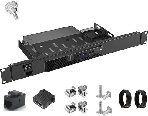 حامل حامل 1U مقاس 19 بوصة لجهاز Dell OptiPlex Micro Form Factor Case رف خادم مفصلي شديد التحمل مع منفذ RJ45 CAT6 ومنفذ HDMI حامل صغير للكمبيوتر الشخصي لخزانة أو رف مقاس 19 بوصة in Kuwait