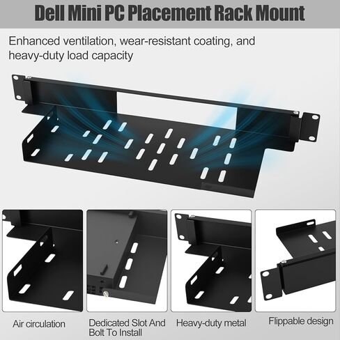 حامل حامل 1U مقاس 19 بوصة لجهاز Dell OptiPlex Micro Form Factor Case رف خادم مفصلي شديد التحمل مع منفذ RJ45 CAT6 ومنفذ HDMI حامل صغير للكمبيوتر الشخصي لخزانة أو رف مقاس 19 بوصة in Kuwait