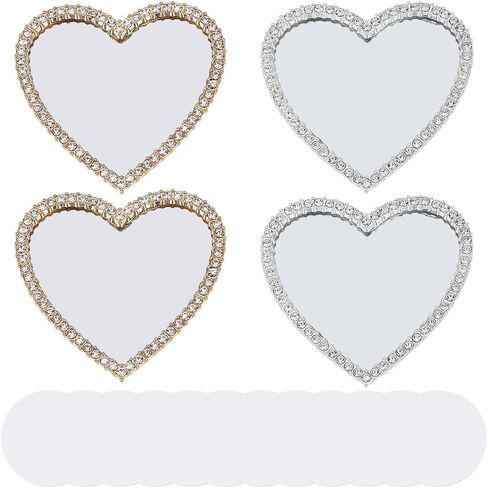 CREATCABIN 4Pcs 2 Colors Heart Phone Case Mirror Cellphone Mirror Stick On Glass Adhesive Bling Love Hearts Makeup Decal with Gold Silver Zinc Alloy Frame for Smartphone Charm Back 2.3 x Inch in Saudi Arabia