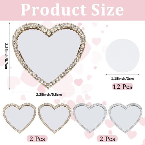 CREATCABIN 4Pcs 2 Colors Heart Phone Case Mirror Cellphone Mirror Stick On Glass Adhesive Bling Love Hearts Makeup Decal with Gold Silver Zinc Alloy Frame for Smartphone Charm Back 2.3 x Inch in Saudi Arabia