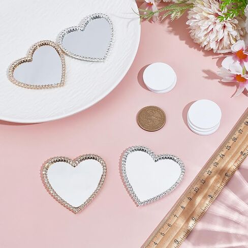 CREATCABIN 4Pcs 2 Colors Heart Phone Case Mirror Cellphone Mirror Stick On Glass Adhesive Bling Love Hearts Makeup Decal with Gold Silver Zinc Alloy Frame for Smartphone Charm Back 2.3 x Inch in Saudi Arabia