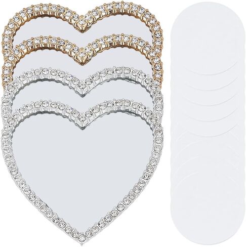 CREATCABIN 4Pcs 2 Colors Heart Phone Case Mirror Cellphone Mirror Stick On Glass Adhesive Bling Love Hearts Makeup Decal with Gold Silver Zinc Alloy Frame for Smartphone Charm Back 2.3 x Inch in Saudi Arabia
