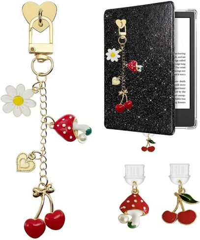3 PCS Charm Chain for Kindle, Cute Cherry Kindle Type C Dust Plug Charm for E-Reader, Phone Charm Bracelets Gift for Book Lover Charms in Saudi Arabia