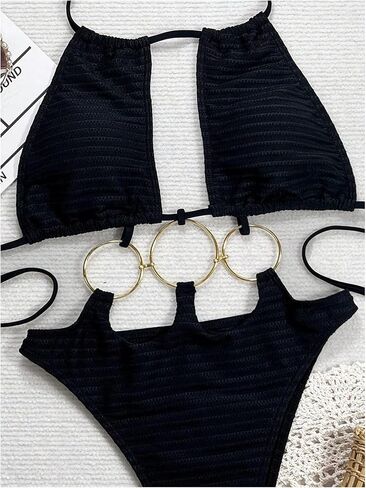 Milumia Women's Ring Linked Cut Out Halter One Piece Swimsuit High Cut Thong Bathing Suits in Saudi Arabia