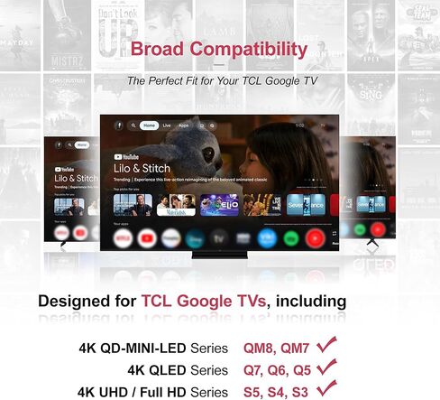 جهاز التحكم عن بعد Google TCL العالمي متوافق مع أجهزة التلفاز الذكية TCL Google 4K UHD HDR LED QLED QD-Mini LED كاملة الدقة لسلسلة QM8/QM7/S5/S4/S3/Q7/Q6/Q5، لا يتطلب الاقتران in Kuwait