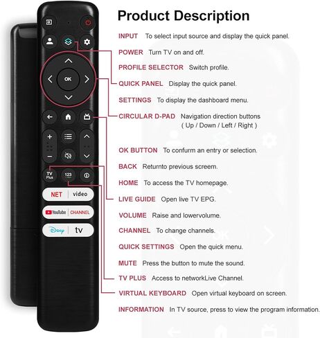 جهاز التحكم عن بعد Google TCL العالمي متوافق مع أجهزة التلفاز الذكية TCL Google 4K UHD HDR LED QLED QD-Mini LED كاملة الدقة لسلسلة QM8/QM7/S5/S4/S3/Q7/Q6/Q5، لا يتطلب الاقتران in Kuwait