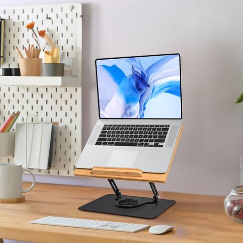 حامل كمبيوتر محمول خشبي ومعدني ممتاز من Wishacc للمكتب، حامل كمبيوتر مريح قابل للتعديل مع تبديد الحرارة، حامل كمبيوتر محمول قابل للطي متوافق مع أجهزة الكمبيوتر المحمول MacBook Air Pro 10-17 بوصة in Kuwait