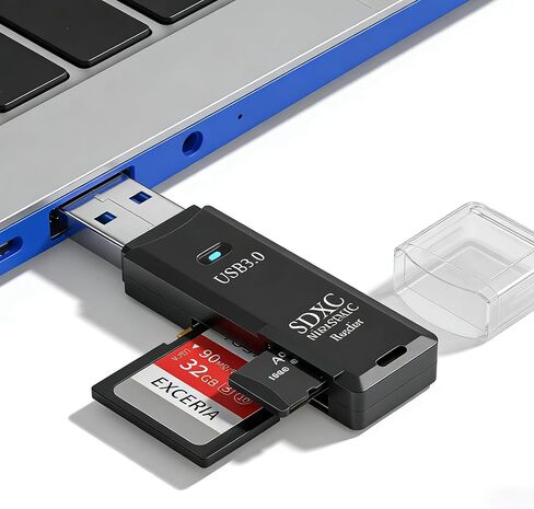 USB3.0 Micro SD Card Reader 5Gbps 2-in-1 USB Adapter for SDXC SDHC MicroSD UHS-I Cards, Compact Transfer for Laptop Camera, Black in Saudi Arabia