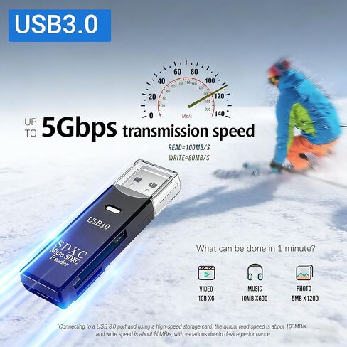 USB3.0 Micro SD Card Reader 5Gbps 2-in-1 USB Adapter for SDXC SDHC MicroSD UHS-I Cards, Compact Transfer for Laptop Camera, Black in Saudi Arabia