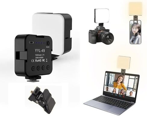 Bi-Color LED Video Light on Camera,Mini Rechargeable 2000 mAh LED Camera Lights,CRI95+ Dimmable 2500-6000K Ultra Bright Photo and Video Lighting,LED Fill Lamp(Light + Clip) in Saudi Arabia