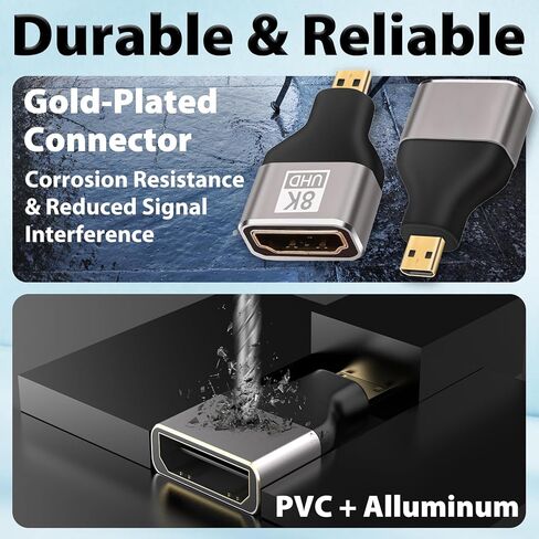 Cyberguys! Micro HDMI to HDMI Adapter 2-Pack, 8K@60Hz UHD MicroHDMI Adapter, Gold-Plated, High-Speed for GoPro, Raspberry Pi 4, Sony A6000, Nikon B500, DSLR Camera, Tablet, Monitor, Projector in Saudi Arabia