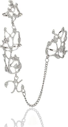 Yalice Charm Leaf Full Finger Rings Bracelet Crystal Knuckle Ring Harness Rhinestone Hand Chains Adjustable Statement Rings Jewelry for Women and Girls in Saudi Arabia