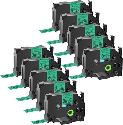 GREENCYCLE متوافق مع 3/4 بوصة (18 مم) × 8 متر TZ741 TZe741 TZ-741 TZe-741 شريط AZE مصفح لمكعب Ptouch PT-D400 PT-D600 PT-D400AD PT2730VP صانع الملصقات (أسود على أخضر، 10 عبوات) in Kuwait