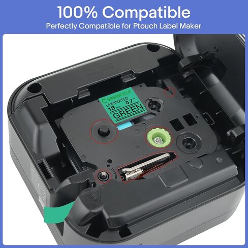 GREENCYCLE متوافق مع 3/4 بوصة (18 مم) × 8 متر TZ741 TZe741 TZ-741 TZe-741 شريط AZE مصفح لمكعب Ptouch PT-D400 PT-D600 PT-D400AD PT2730VP صانع الملصقات (أسود على أخضر، 10 عبوات) in Kuwait