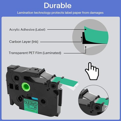 GREENCYCLE متوافق مع 3/4 بوصة (18 مم) × 8 متر TZ741 TZe741 TZ-741 TZe-741 شريط AZE مصفح لمكعب Ptouch PT-D400 PT-D600 PT-D400AD PT2730VP صانع الملصقات (أسود على أخضر، 10 عبوات) in Kuwait