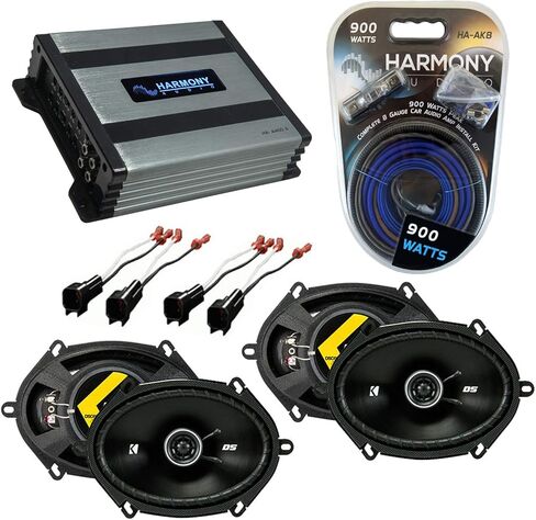 حزمة Harmony Audio Kicker متوافقة مع 2013-2014 Ford F-250/350/450 (2) 43DSC6804 6 بوصة × 8 بوصة 35 وات مكبرات صوت للسيارة مع مضخم صوت HA-A400.4 وحزام استبدال مكبر الصوت HA-725600 in Saudi Arabia
