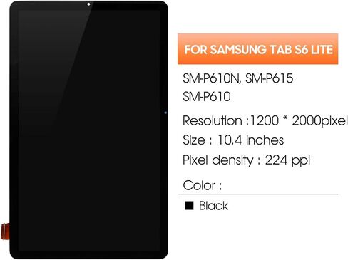 Screen for Samsung Galaxy Tab S6 Lite 2020 Screen Replacement for Samsung Tab P610 LCD Screen SM-P610N,SM-P615,SM-P610 Touch Display Digitizer Assembly Repair Parts (Black No Frame) in Kuwait