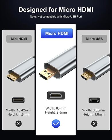 كابل Micro HDMI إلى HDMI بطول 6.6 أقدام، سلك محول Micro HDMI 2.1، 48 جيجابت في الثانية 8K@60 هرتز 4K@240 هرتز يدعم HDR eARC Dolby متوافق مع الكاميرا، Raspberry Pi 5 4، GoPro Hero 7/6، الكمبيوتر اللوحي، الكمبيوتر المحمول in Kuwait