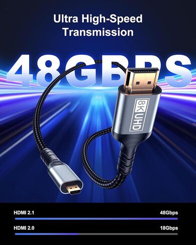 كابل Micro HDMI إلى HDMI بطول 6.6 أقدام، سلك محول Micro HDMI 2.1، 48 جيجابت في الثانية 8K@60 هرتز 4K@240 هرتز يدعم HDR eARC Dolby متوافق مع الكاميرا، Raspberry Pi 5 4، GoPro Hero 7/6، الكمبيوتر اللوحي، الكمبيوتر المحمول in Kuwait
