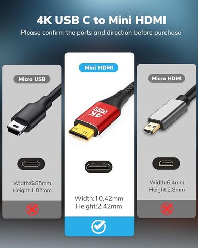 4K USB C to Mini HDMI Cable 2FT, Supports 4K@60Hz, 2K@120Hz, High Speed Type-C to Mini HDMI Uni-Directional Cord, for Steam Deck, ROG Ally, Laptop, MacBook, KYY, ARZOPA, MNN Portable Monitor in Saudi Arabia