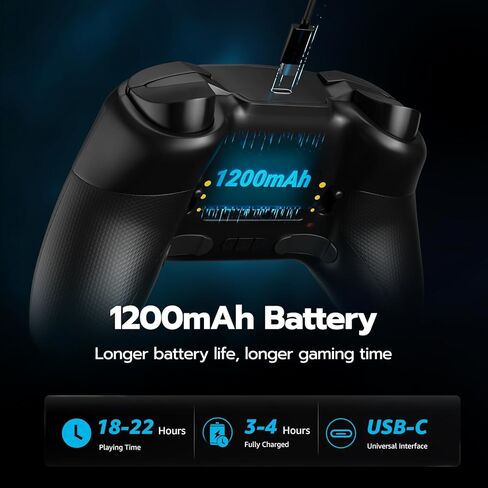 وحدة تحكم ألعاب ISHAKO PC - وحدة تحكم لاسلكية/بلوتوث مع بطارية 1200 مللي أمبير في الساعة، 4 أزرار خلفية، عصا التحكم ومشغلات تأثير القاعة، تعمل لأجهزة الكمبيوتر التي تعمل بنظام Windows وSteam وLuna وTesla وMac وAndroid وSwitch - أسود in Kuwait