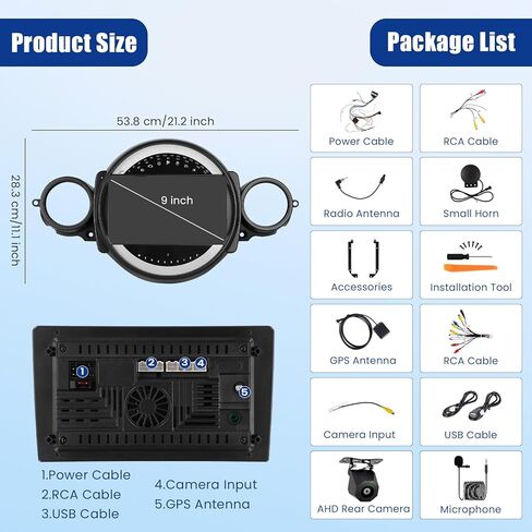 5Ghz WiFi 4G+64G Android 15 Radio for BMW Mini Cooper R56 2007-2014 Car Stereo with Wireless Carplay Android Auto,5.0 Bluetooth,Build-in EQ,9inch IPS Touchscreen,GPS,FM/RDS IP69K AHD Backup Camera MIC in Saudi Arabia
