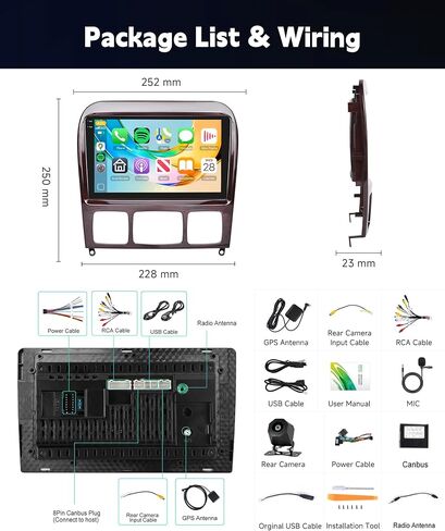 [4G+64G] Car Stereo for Mercedes Benz S-Class W220 S280 S320 S350 S400 S430 S500 S600 S55 AMG 1999-2007,5GWiFi/Android 15/Wireless Carplay Android Auto,9" Incell Touch Screen Radio,GPS,DSP,SWC in Saudi Arabia