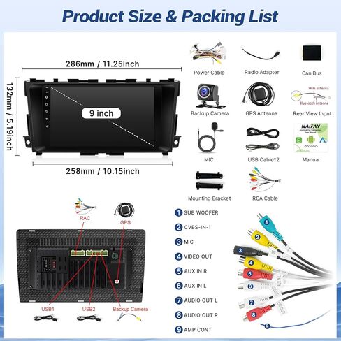 Naifay 8Core Android 12 Car Radio Upgrade for Nissan Altima 2013-2018, 9 Inch Touch Screen for Altima Stereo with Carpaly/Android Auto/GPS/Bluetooth/WiFi/SWC(Not Fit Big Screen&Premium Audio System) in Kuwait