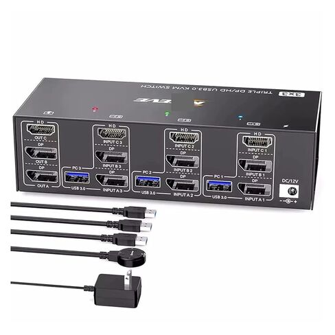 ​KVM Switch 3 Monitors 3 Computers 8K@60Hz 4K@144Hz, HDMI+2 Displayport KVM Switch Triple Monitor for 3 Computer Share 3 Monitor(US Plug) in Saudi Arabia