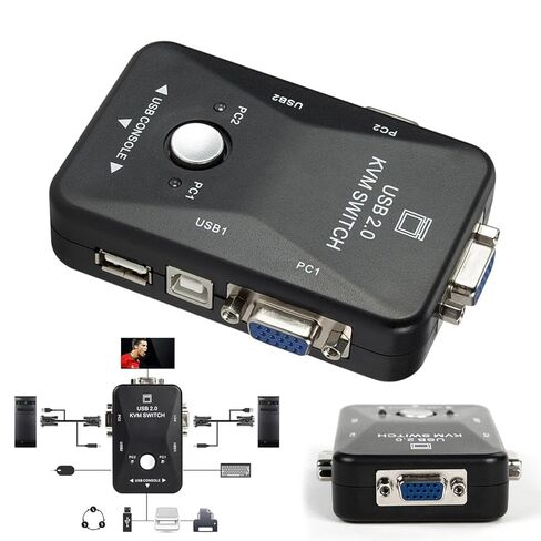 USB 2.0 KVM VGA Switcher، 2 Port USB Split Switch Box for Mouse Keyboard Monitor Computer in Kuwait