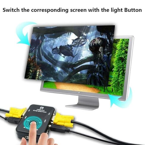 USB 2.0 KVM VGA Switcher، 2 Port USB Split Switch Box for Mouse Keyboard Monitor Computer in Kuwait