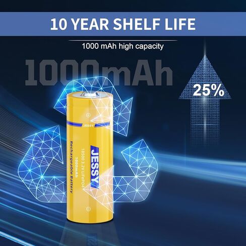 جيسي 18500 3.2 فولت LiFePO4 بطاريات قابلة للشحن، 18500 3.2 فولت 1000 مللي أمبير بطارية قابلة للشحن مع شاحن للأضواء الشمسية الخارجية، أضواء الحديقة الشمسية، مصباح يدوي 4 عبوات in Kuwait