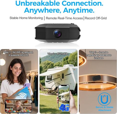 4G LTE Cellular Wireless Camera,Spy Camera,SIM Inserted,4KHD with Video Recording Live Feed,3000mAh Larger Battery,No WiFi Camera with 160° Wide-Angle View,Night Vision,Motion Detection,AOV Low-Power in Saudi Arabia