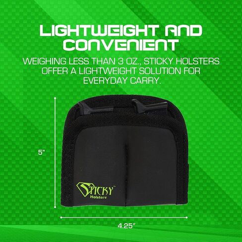 حقيبة صغيرة مزدوجة من Sticky Holsters - حافظة مجلة مخفية بمادة غير قابلة للانزلاق - حامل مسدس للحزام، IWB، ذخيرة إضافية وملحقات - حقيبة مجلة مسدس مخفية (أسود) in Kuwait