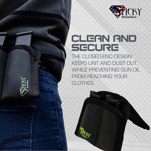 حقيبة صغيرة مزدوجة من Sticky Holsters - حافظة مجلة مخفية بمادة غير قابلة للانزلاق - حامل مسدس للحزام، IWB، ذخيرة إضافية وملحقات - حقيبة مجلة مسدس مخفية (أسود) in Kuwait