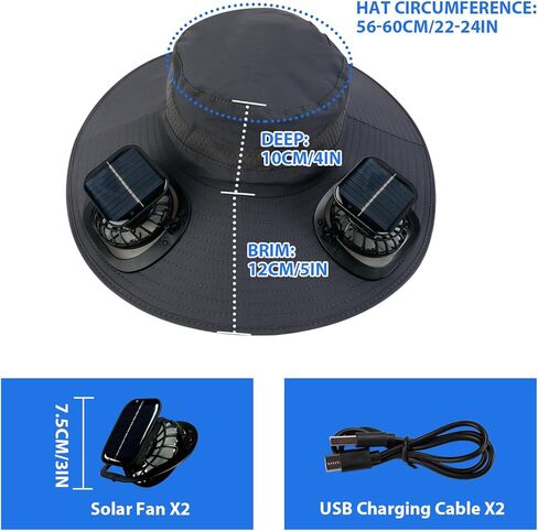Wide Brim Solar Fan Outdoor Fishing Hat, Solar Fan Hats for Men, USB & Solar Powered Fan Hat, Sombrero para el Sol Hombre in Saudi Arabia