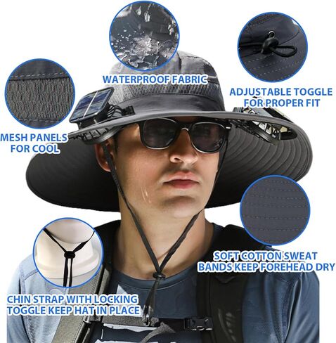 Wide Brim Solar Fan Outdoor Fishing Hat, Solar Fan Hats for Men, USB & Solar Powered Fan Hat, Sombrero para el Sol Hombre in Saudi Arabia