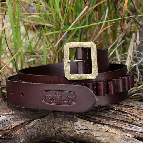 Tourbon Adjustable Leather Bandolier Pistol Cartridge Belt for 9mm/38SPL- Brown in Saudi Arabia