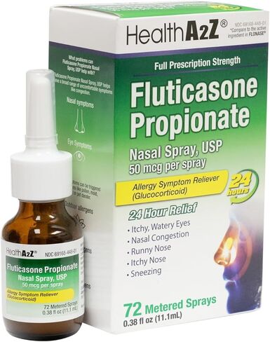 HealthA2Z® Fluticasone propionate spray nasal | 50 ميكروغرام لكل رذاذ | 24 ساعة من الحساسية الإغاثة | 144 بخاخ | 0.62 fl oz. (18.2 مل) (0.62 أوقية أوقية (حزمة 2)) in Saudi Arabia