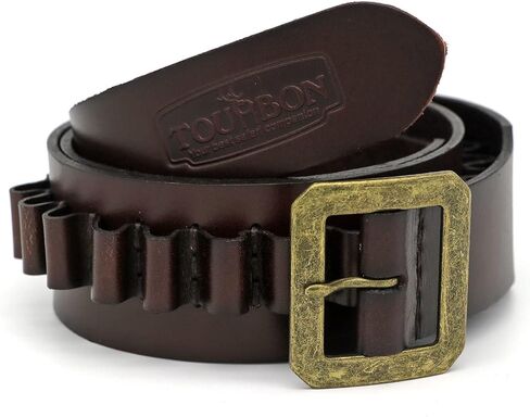 Tourbon Adjustable Leather Bandolier Pistol Cartridge Belt for 9mm/38SPL- Brown in Saudi Arabia